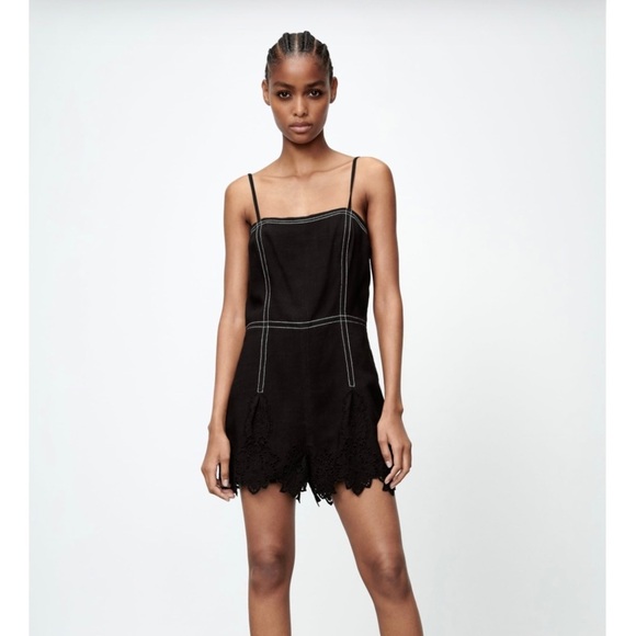 Zara topstitched shorts romper in black - Picture 2 of 8